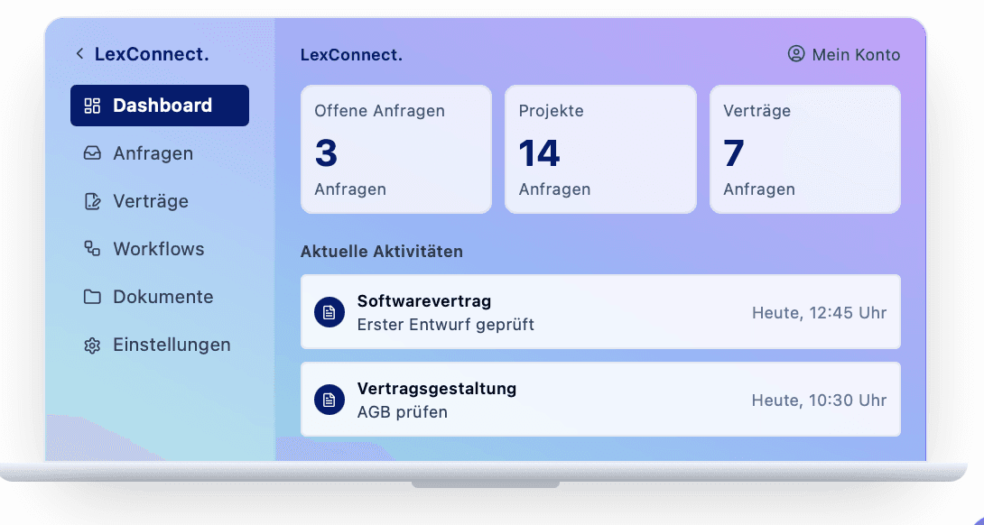 Screenshot des LexConnect-Portal-Dashboards